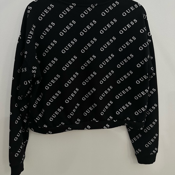 Guess Cropped Sweater with Golden Sequins Emblem and Adjustable Waist Size Med - Picture 2 of 5